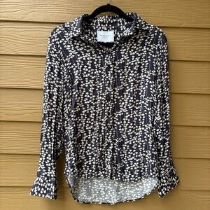 Rochelle Behrens The Shirt Blue Floral Long Sleeve Button Up Blouse Size Small